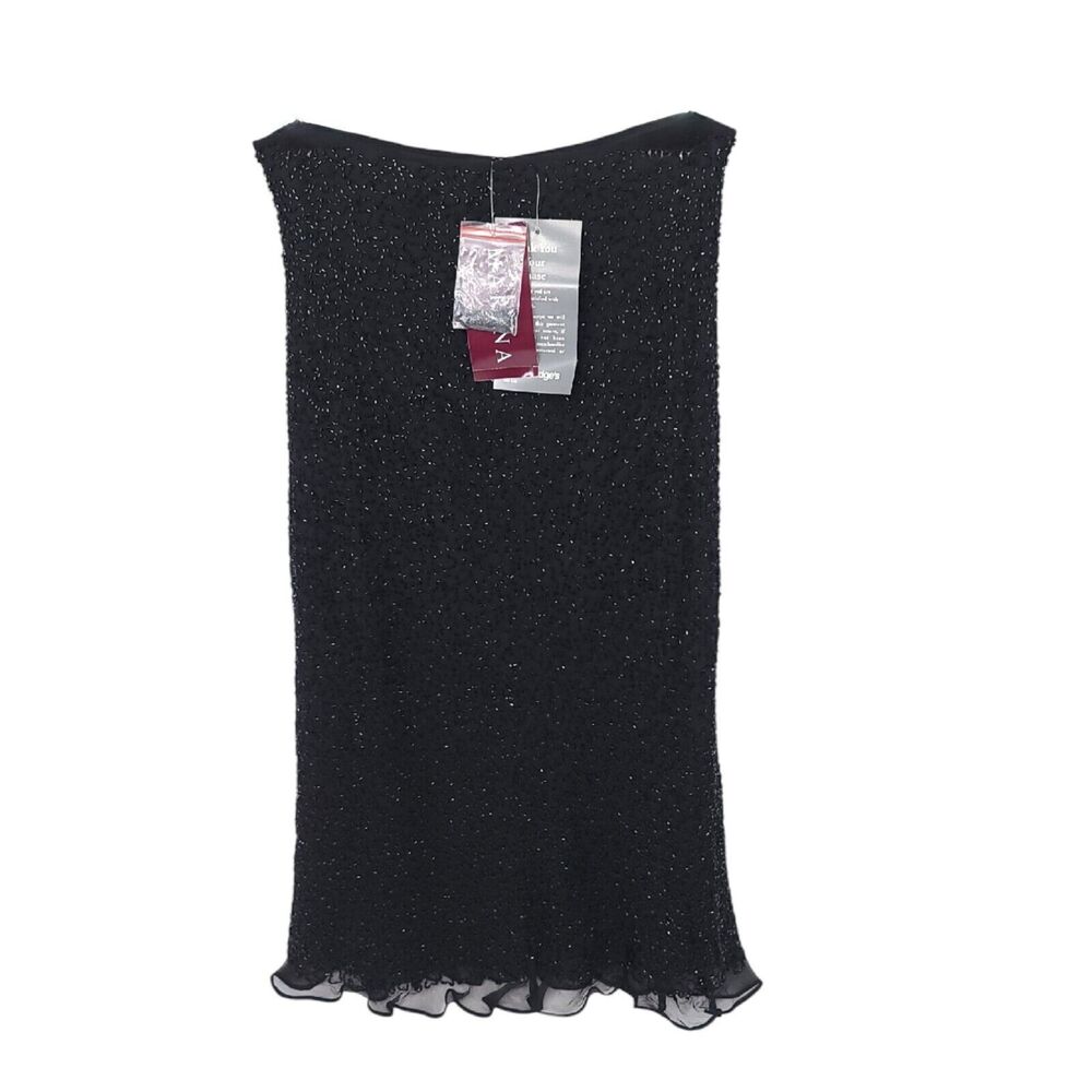 Marina Bresler Skirt Womens Medium Y2K Beaded Silk Midi Long Black Zip Vintage